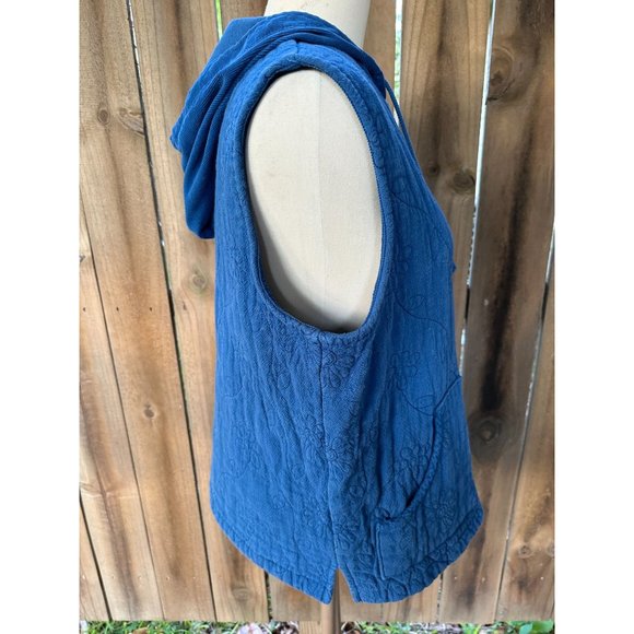FOCUS USA Flower QUILTED Blue GAUZE Corduroy HOODED VEST L - Picture 4 of 7